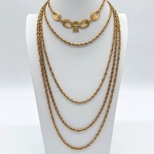 Vintage 1970s Gold Tone Multi Strand Layered Statement Necklace